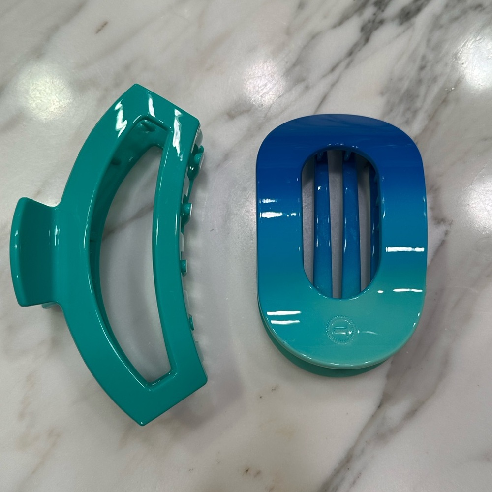 Teleties green & ombre blue-green hair clips